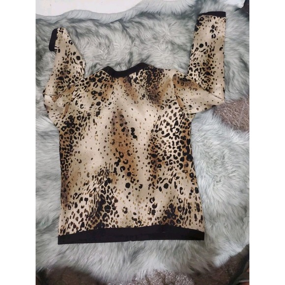 Investments Fine Cashmere Med Hidden Buttons Brown Leopard Cardigan Sweater - Picture 8 of 11